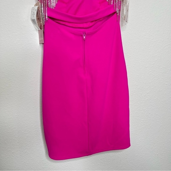 Emerald Sundae Sleeveless HighNeck Rhinestone Fringe Back Dress Neon Pink XS NWT - Picture 9 of 15